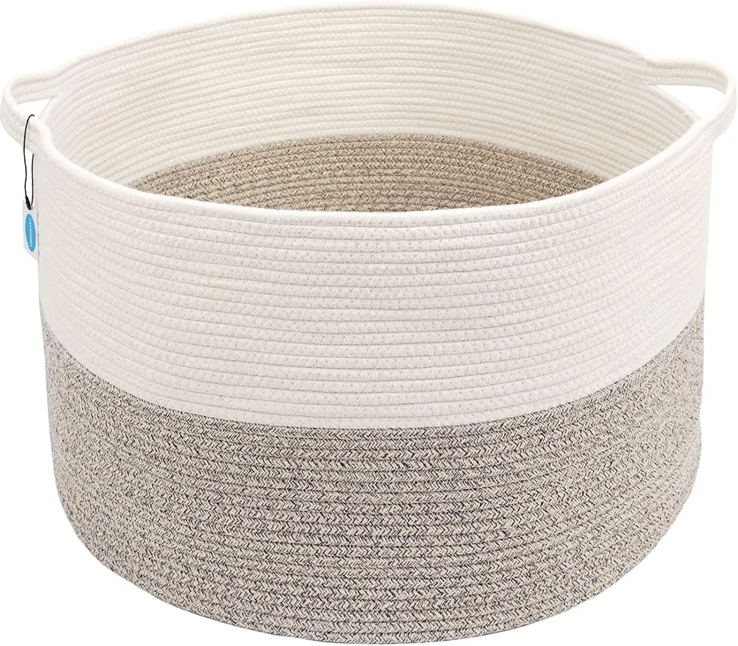 Casaphoria XXXLarge Cotton Rope Basket 21.7" x 21.7" x 13.8" Woven Laundry Blanket Basket Basket with Handle Storage Comforter Cushions Thread Laundry Hamper