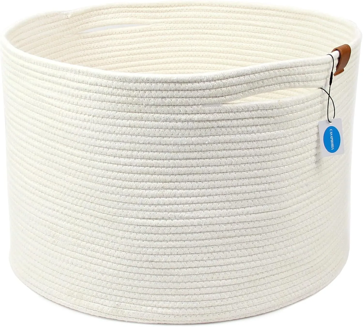 Casaphoria XXXLarge Cotton Rope Basket for Living Room - Woven Storage Basket with Handle for Blankets, Towels and Pillows Laundry Hamper | cream white (21" x 21" x 13.8")