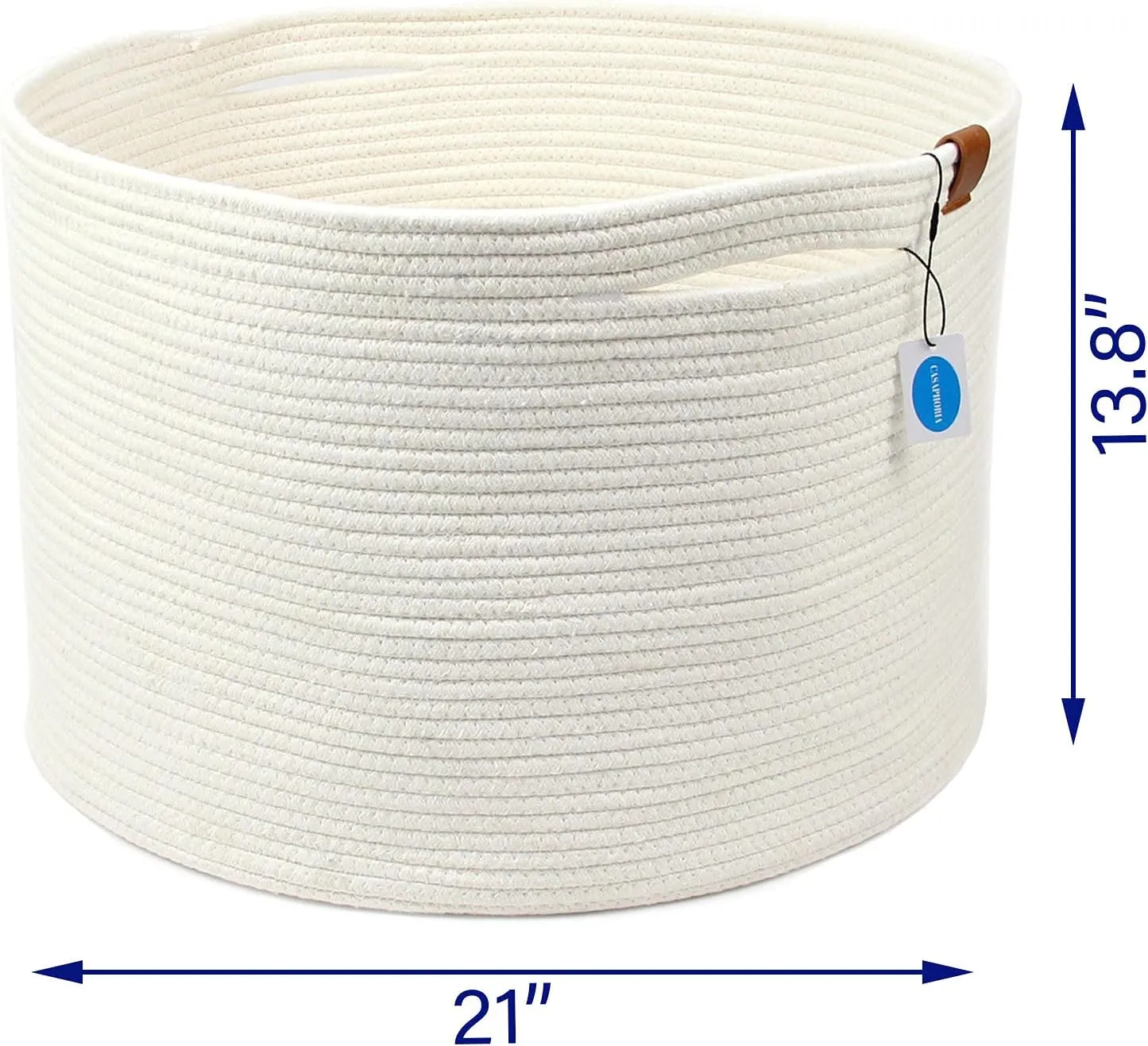 Casaphoria XXXLarge Cotton Rope Basket for Living Room - Woven Storage Basket with Handle for Blankets, Towels and Pillows Laundry Hamper | cream white (21" x 21" x 13.8")
