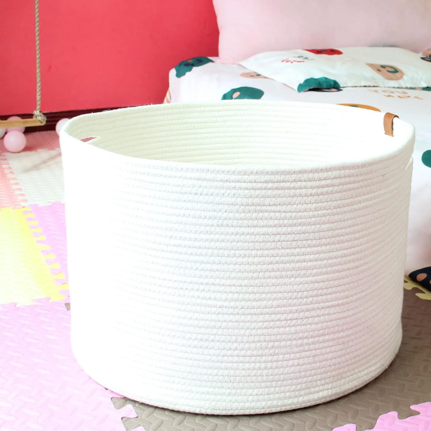 Casaphoria XXXLarge Cotton Rope Basket for Living Room - Woven Storage Basket with Handle for Blankets, Towels and Pillows Laundry Hamper | cream white (21" x 21" x 13.8")