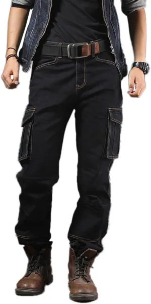 Casual Motorcycle Workwear Multi Pockets Denim Biker Cargo Jeans Pants