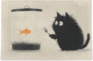 Cat Fish Funny Jigsaw Puzzle for Adults 500 Pieces, Extremely Challenging and Difficult Puzzle for Family Games, Party Entertainment, and Brain Teasing Fun