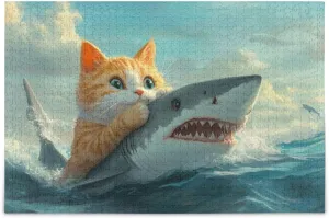 Cat Fish Sea Funny Jigsaw Puzzle for Adults 500 Pieces, Extremely Challenging and Difficult Puzzle for Family Games, Party Entertainment, and Brain Teasing Fun