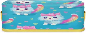 Cat Rainbow Happy Heart Bathroom Storage Basket, Foldable with Handle Open Countertop Paper Towel Decorative Box, Toilet Tank Top Shelf Baskets for Home Closet Bedroom Living Room Office