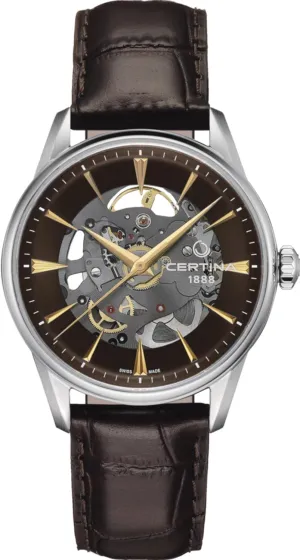Certina, Mens, DS-1 Skeleton, Stainless Steel, Swiss Automatic, Watch, Grey, Faux Leather, 20, (C0299071608100)