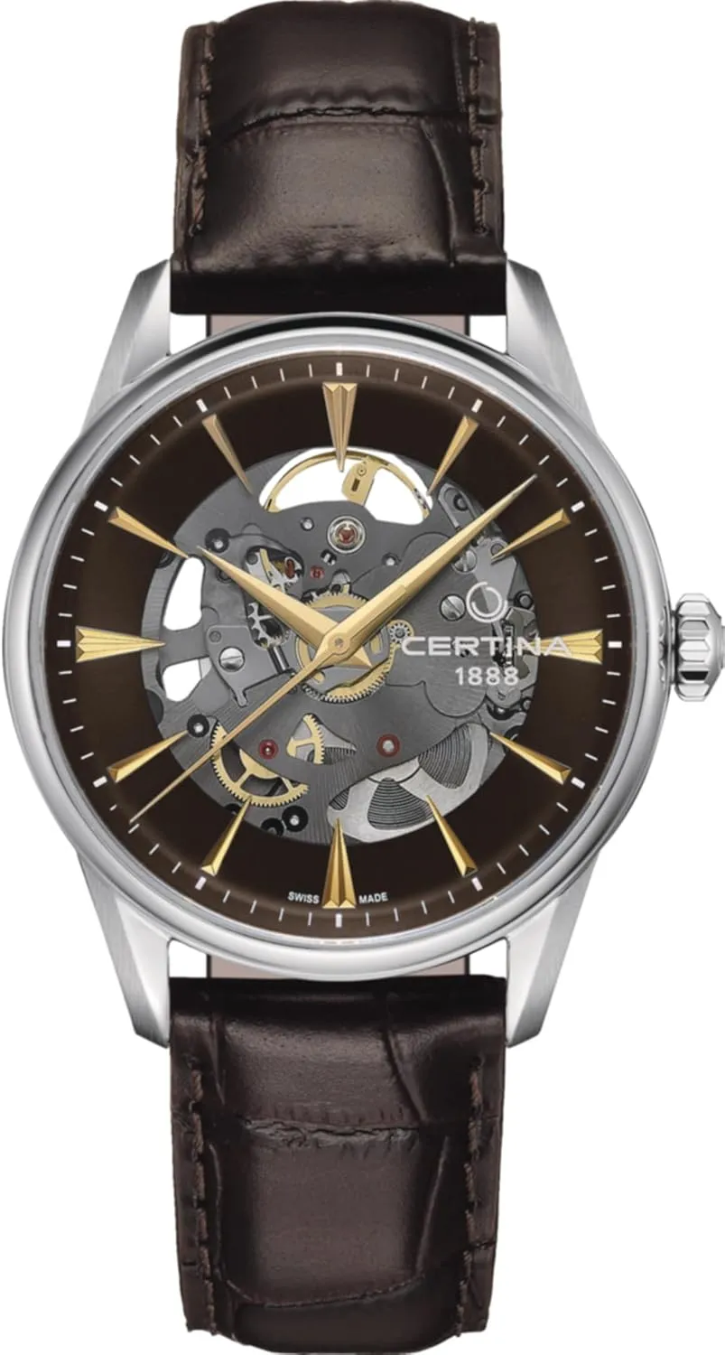Certina, Mens, DS-1 Skeleton, Stainless Steel, Swiss Automatic, Watch, Grey, Faux Leather, 20, (C0299071608100)