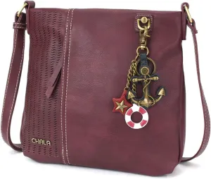 CHALA Laser Cut Crossbody Faux Leather Plum