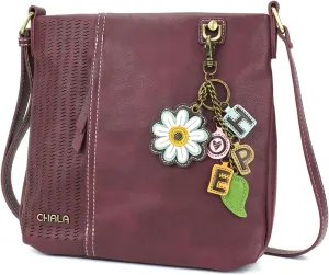 CHALA Laser Cut Crossbody Faux Leather Plum