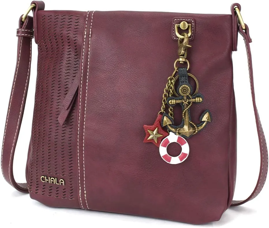 CHALA Laser Cut Crossbody Faux Leather Plum