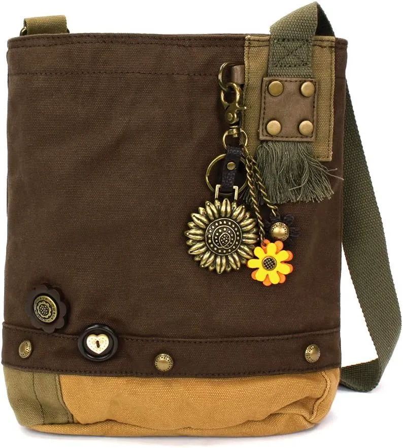 CHALA Patch Cross-Body Women Handbag, Canvas Messenger Bag Dark Brown