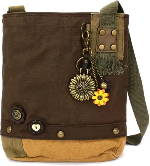 CHALA Patch Cross-Body Women Handbag, Canvas Messenger Bag Dark Brown