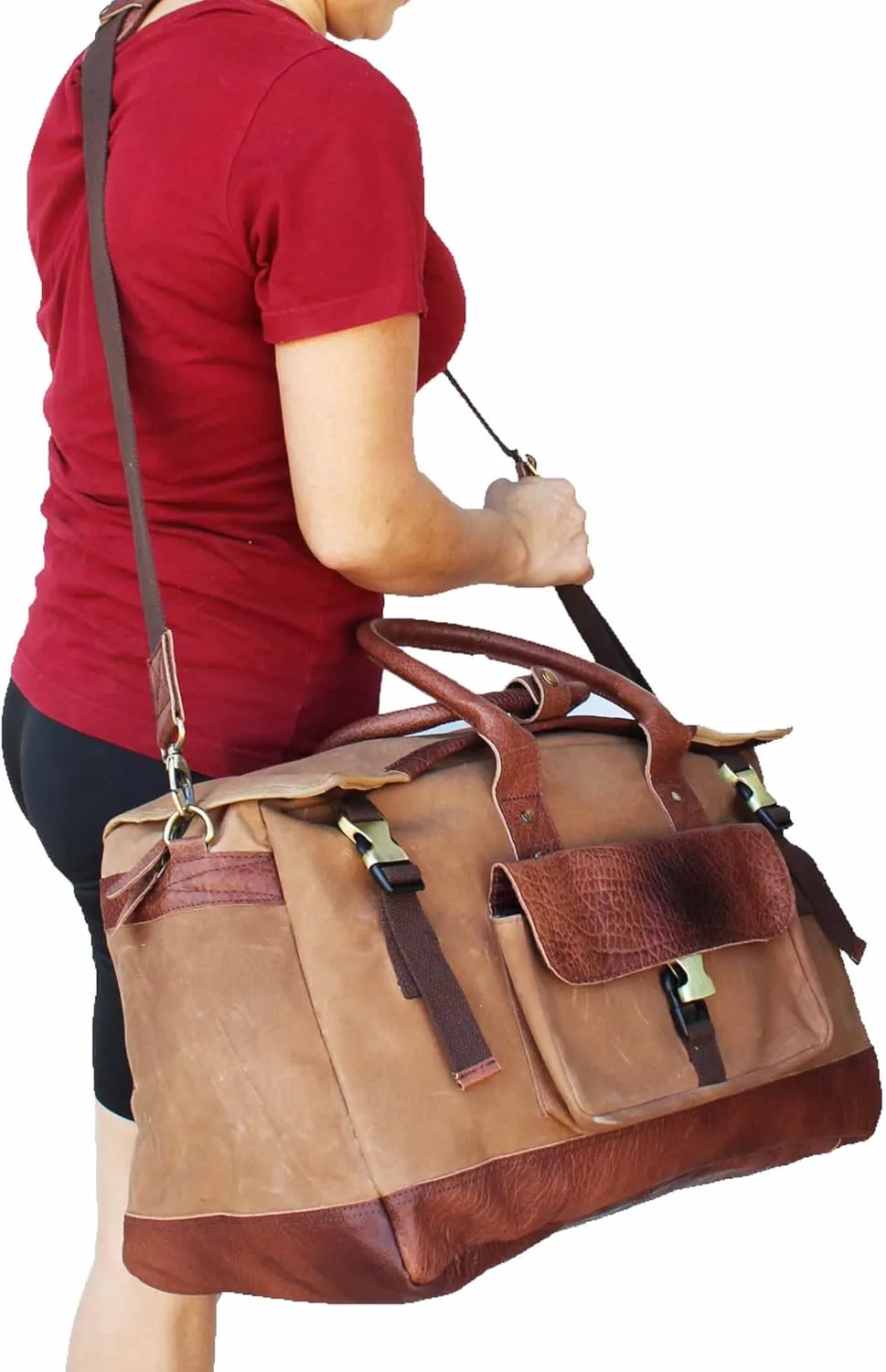 CHALLENGER Handcrafted Black Canvas Leather Carry-On Travel Weekender Duffle Bag 18SKD02