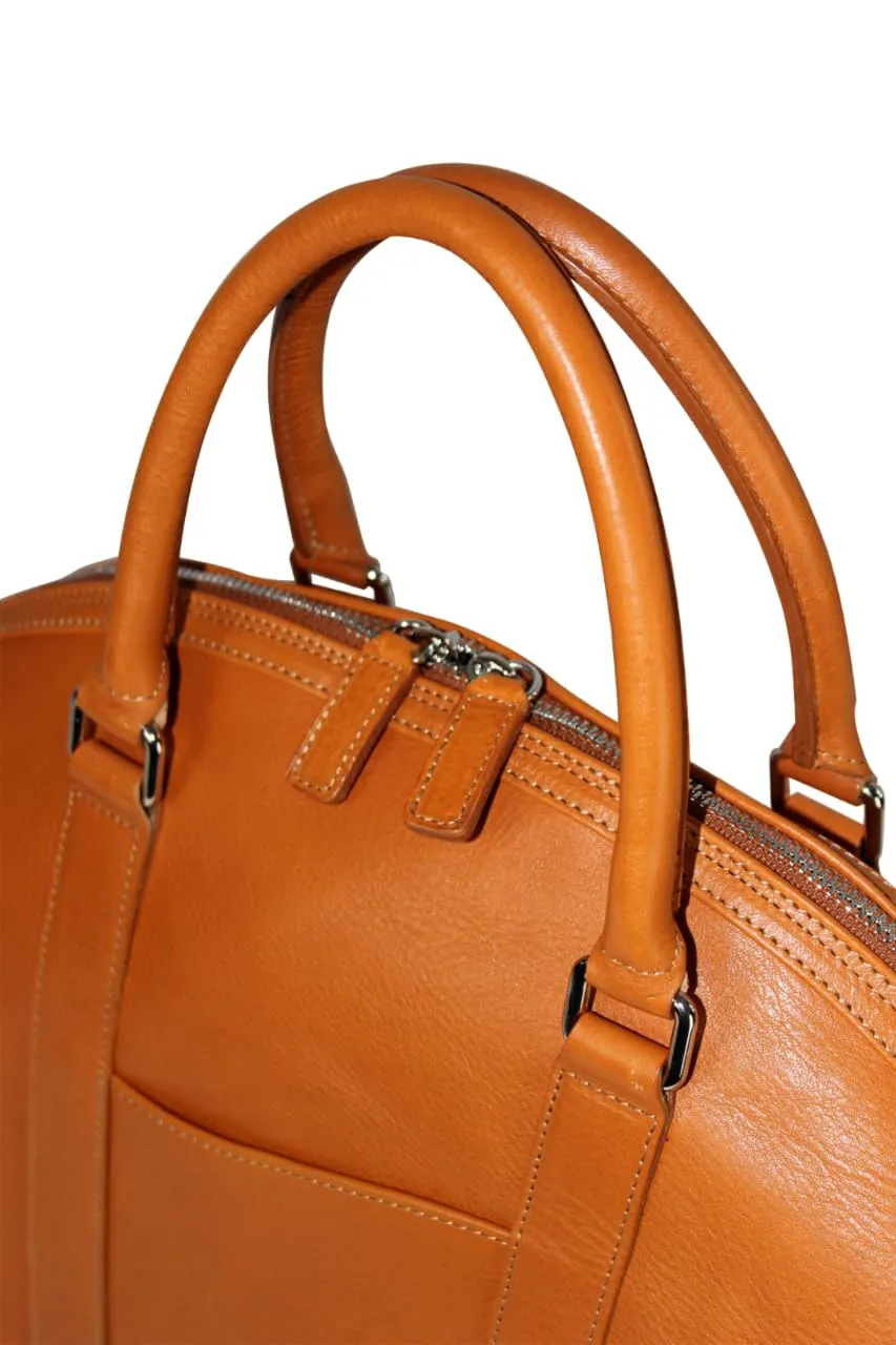 Chapel Tote Bag Real Leather Handmade in Italy | Handbag Purse Duffle Briefcase Vegetable Tanned Leather (Amber)
