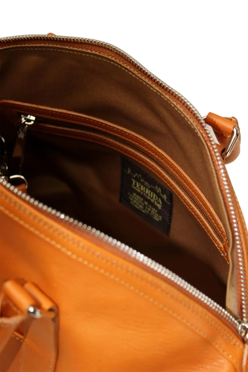 Chapel Tote Bag Real Leather Handmade in Italy | Handbag Purse Duffle Briefcase Vegetable Tanned Leather (Amber)