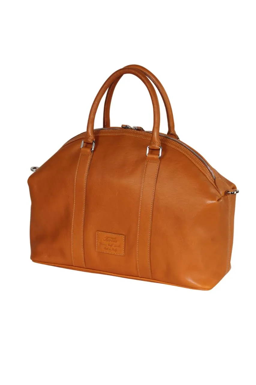 Chapel Tote Bag Real Leather Handmade in Italy | Handbag Purse Duffle Briefcase Vegetable Tanned Leather (Amber)