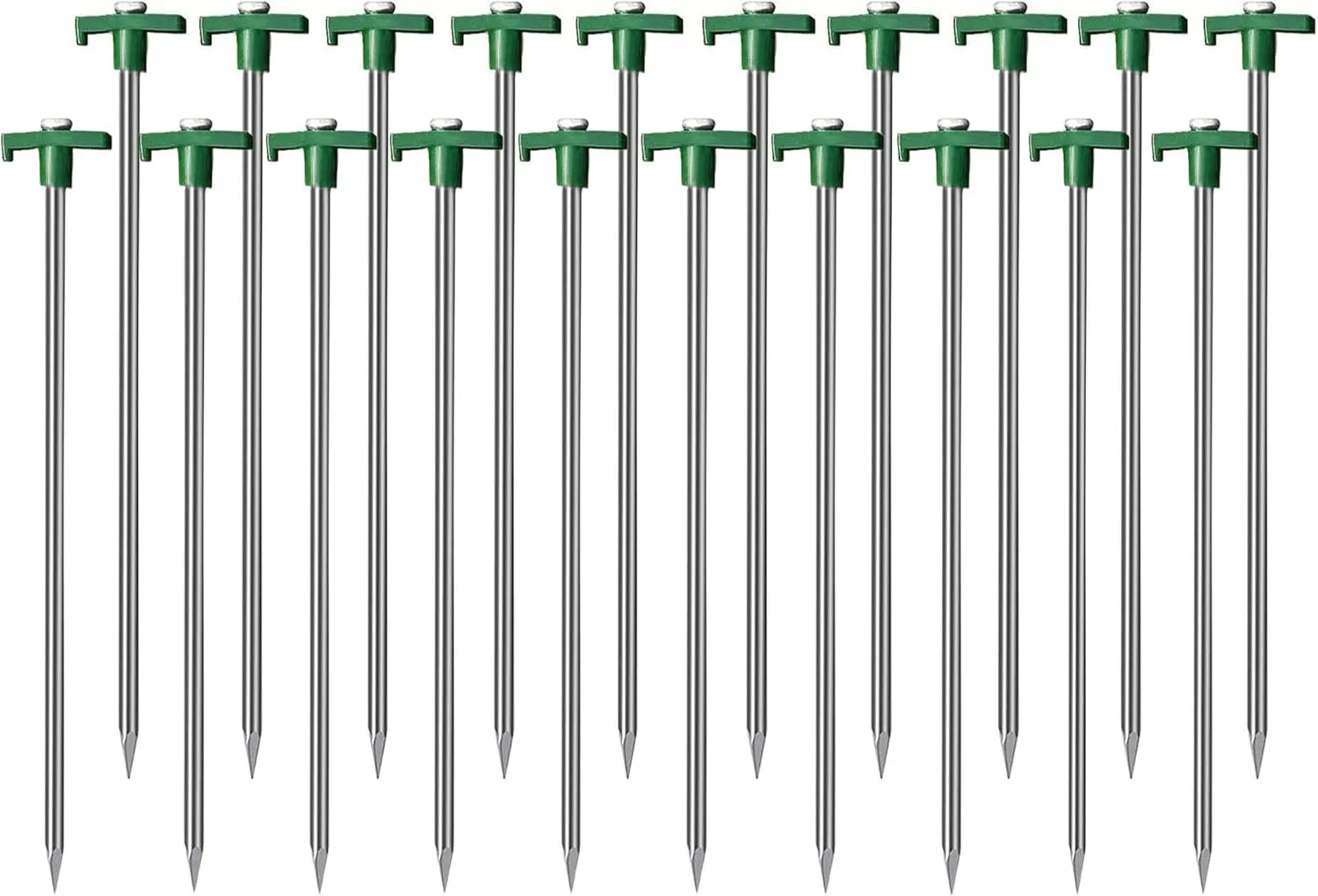 Cheardia 20 Pack Tent Stakes Heavy Duty, 10.25 Inch Yard Stakes Non-Rust Metal Tent Pegs Ground Stakes Tent Spikes for Camping Patio, Garden, Canopies, Grassland, Outdoor,Green