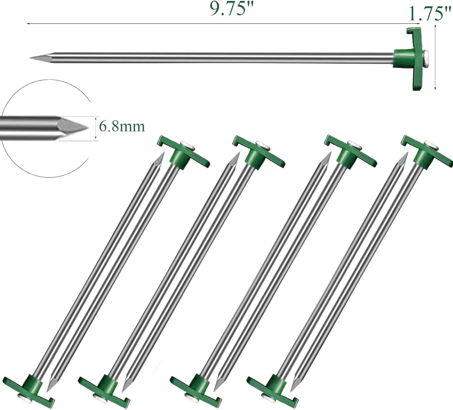Cheardia 20 Pack Tent Stakes Heavy Duty, 10.25 Inch Yard Stakes Non-Rust Metal Tent Pegs Ground Stakes Tent Spikes for Camping Patio, Garden, Canopies, Grassland, Outdoor,Green