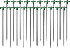 Cheardia 20 Pack Tent Stakes Heavy Duty, 10.25 Inch Yard Stakes Non-Rust Metal Tent Pegs Ground Stakes Tent Spikes for Camping Patio, Garden, Canopies, Grassland, Outdoor,Green