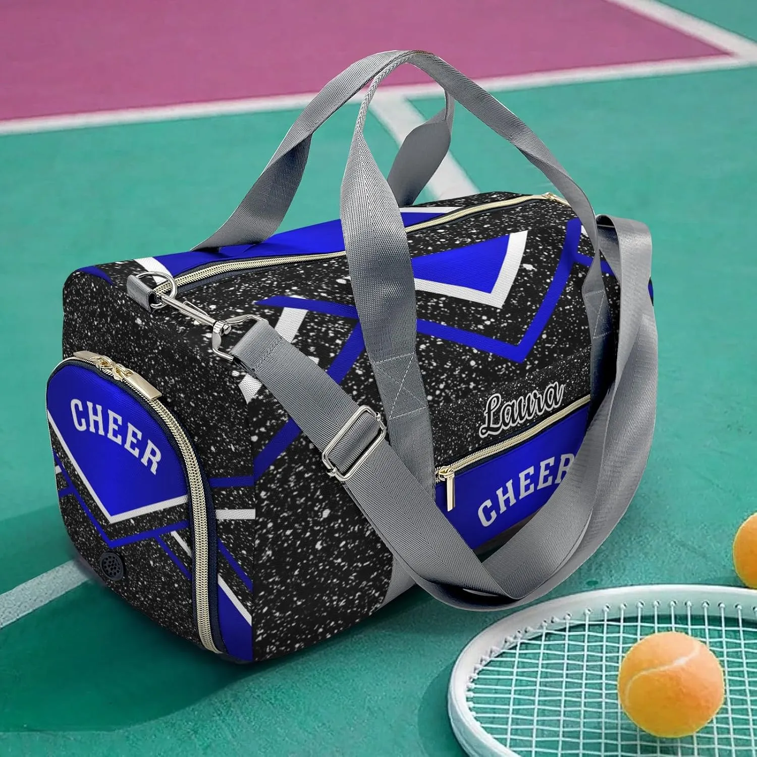 Cheer Cheerleader Sports Duffel Bag Travel Duffle Gym Bags Weekender Bag with Shoe Compartments (Klein Blue)
