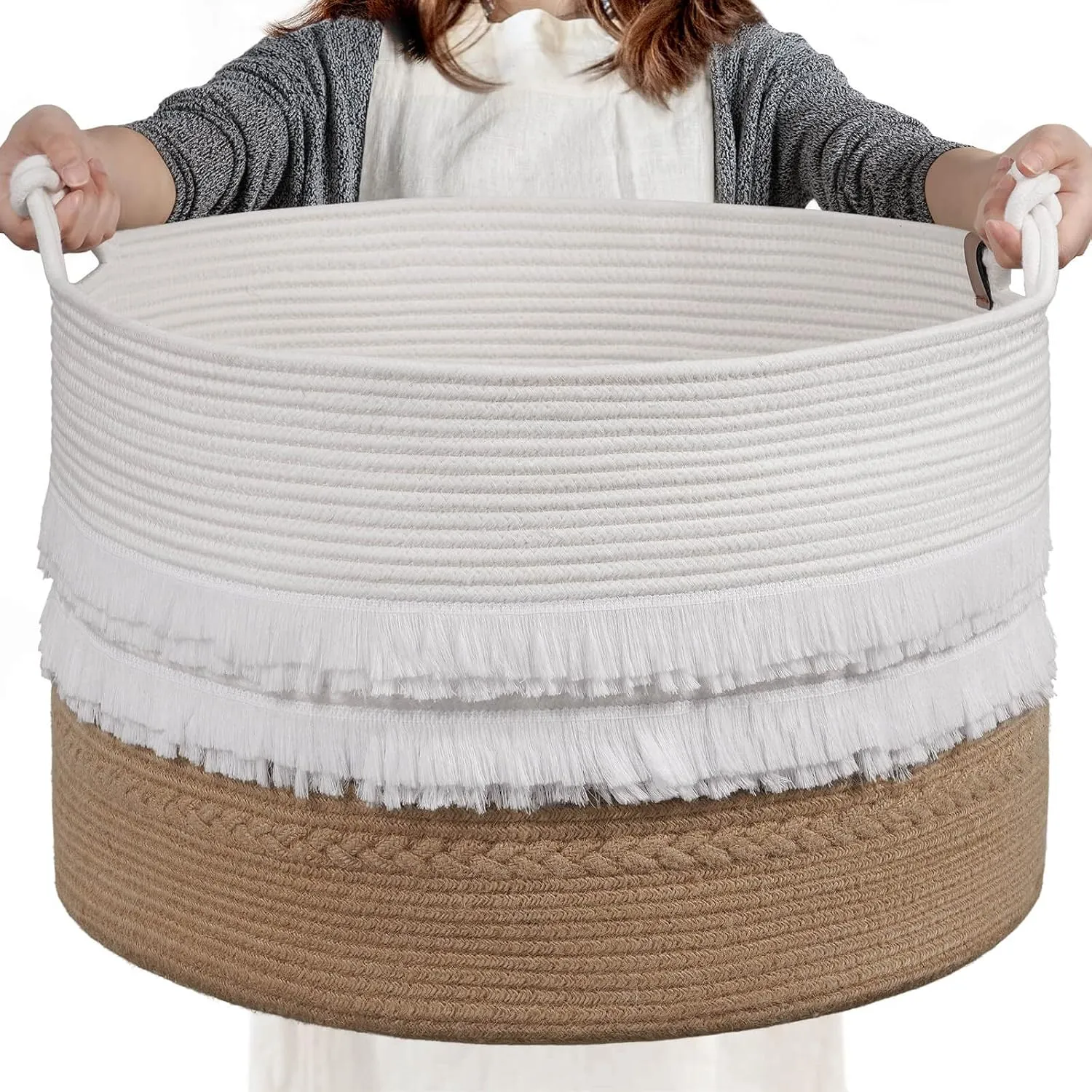 CherryNow Large Wicker Laundry Basket for Entryway, Bedroom, Jute Decorative Baskets for Clothes, Toys, Towel Basket for Bathrooom, 22 x 14 inches, 83L