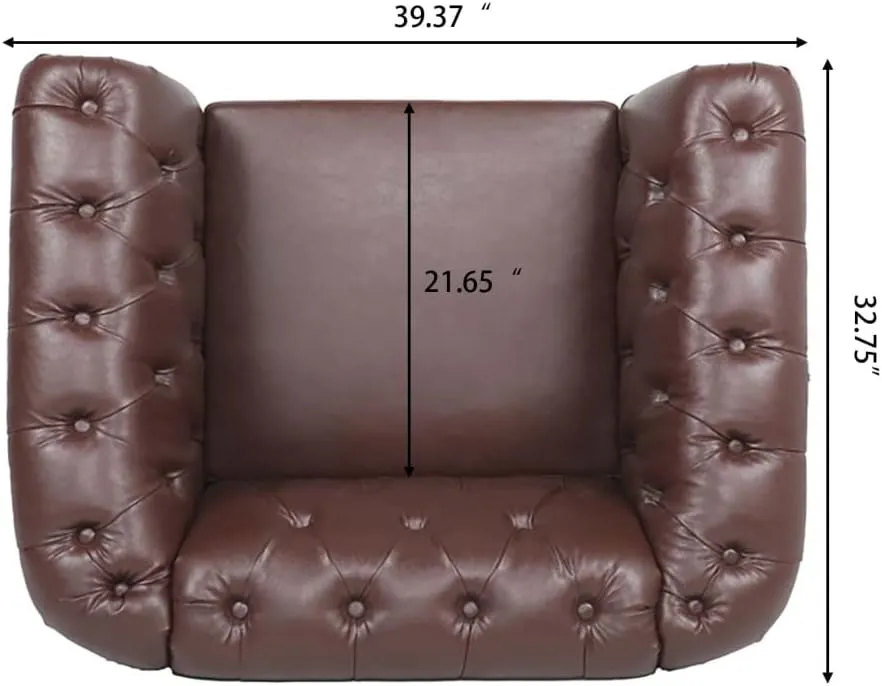 Chesterfield Luxury PU Leather 1 Seater Single Sofa Couch Accent Chair,Classic Tufted Button and Nailhead Rolled Arm for Office Living Room,Dark Brown