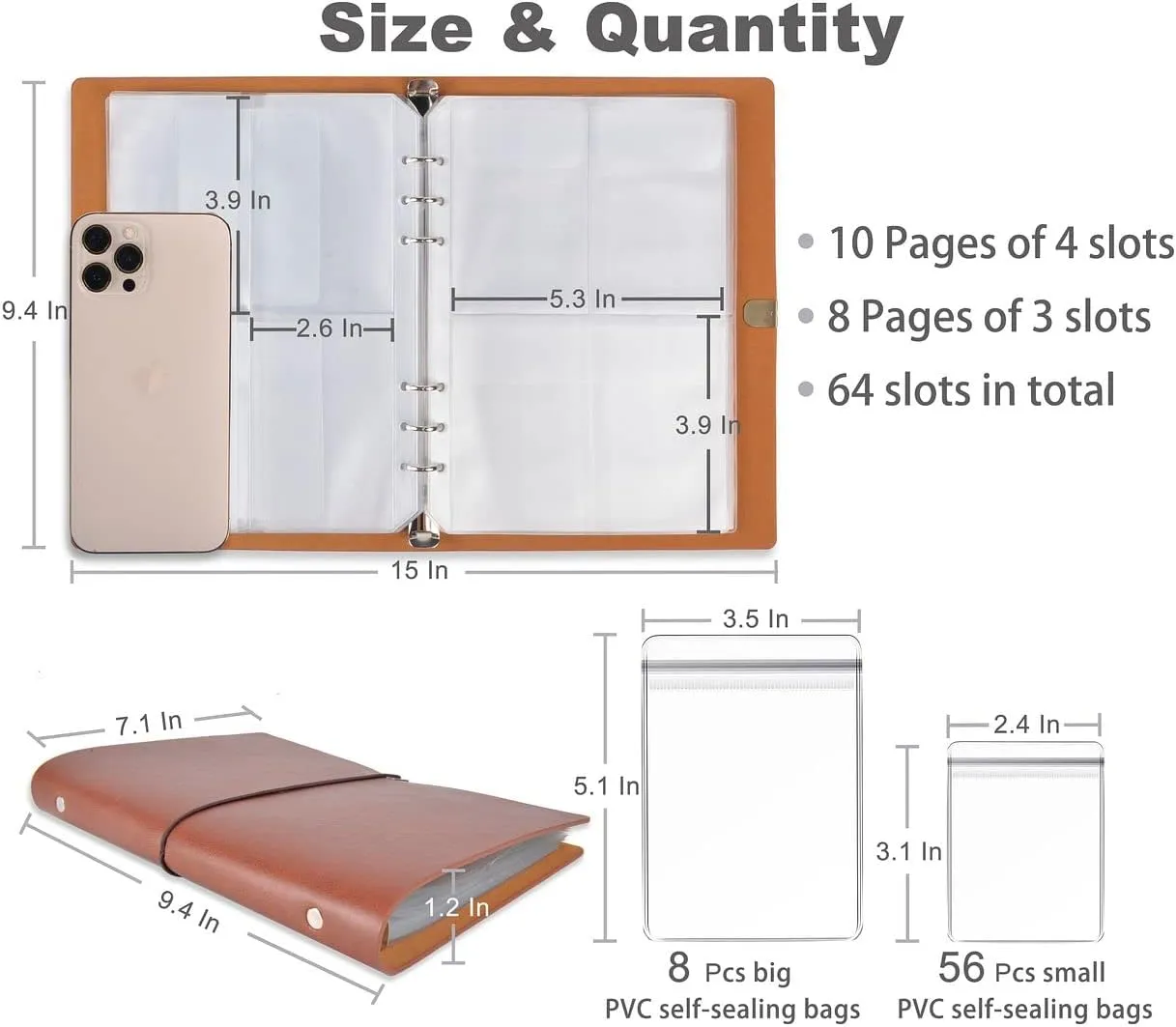ChezMax Jewelry Organizer, Jewelry Storage Book with Pockets, Foldable Earrings Travel Album, PU Leather Accessories Holder Booklet for Bracelets Necklace Rings (64 Grids 64 Anti-Oxidation PVC Bags)