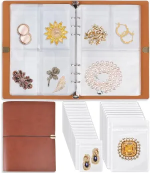 ChezMax Jewelry Organizer, Jewelry Storage Book with Pockets, Foldable Earrings Travel Album, PU Leather Accessories Holder Booklet for Bracelets Necklace Rings (64 Grids 64 Anti-Oxidation PVC Bags)