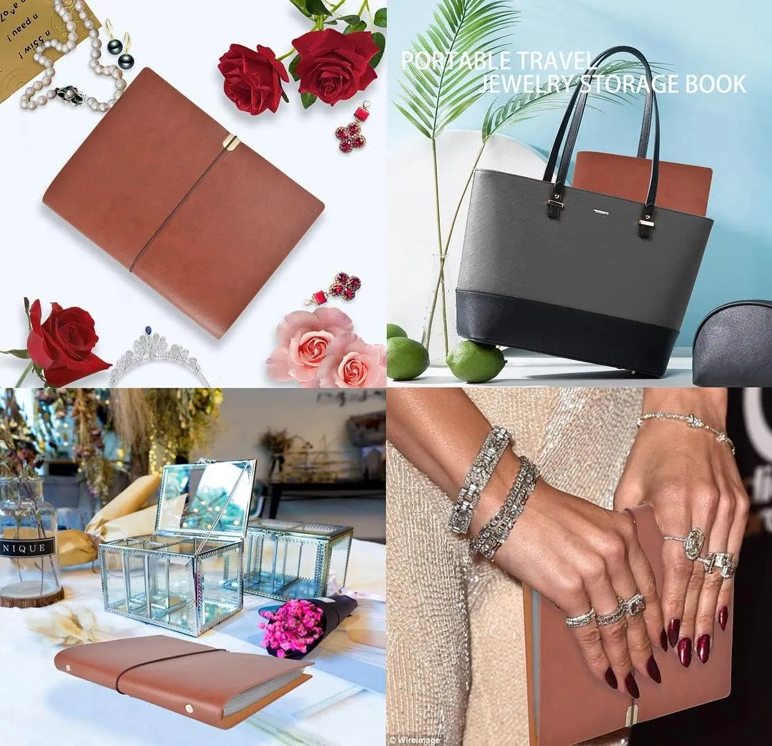 ChezMax Jewelry Organizer, Jewelry Storage Book with Pockets, Foldable Earrings Travel Album, PU Leather Accessories Holder Booklet for Bracelets Necklace Rings (64 Grids 64 Anti-Oxidation PVC Bags)