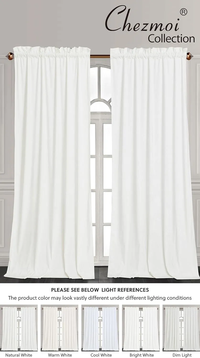 Chezmoi Collection Lux Cream White Crushed Velvet Curtains 2 Panel Set - 72 inches Long Room Darkening Luxury Distressed Velvet Rod Pocket Window Drapes for Living Room Bedroom 50" W x 72" L