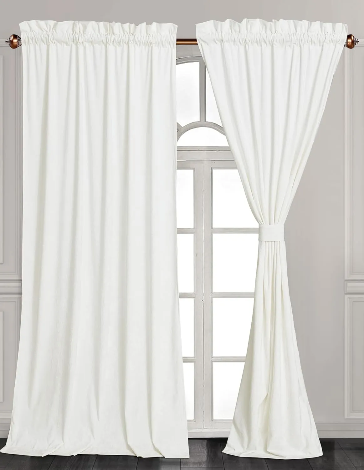 Chezmoi Collection Lux Cream White Crushed Velvet Curtains 2 Panel Set - 72 inches Long Room Darkening Luxury Distressed Velvet Rod Pocket Window Drapes for Living Room Bedroom 50" W x 72" L
