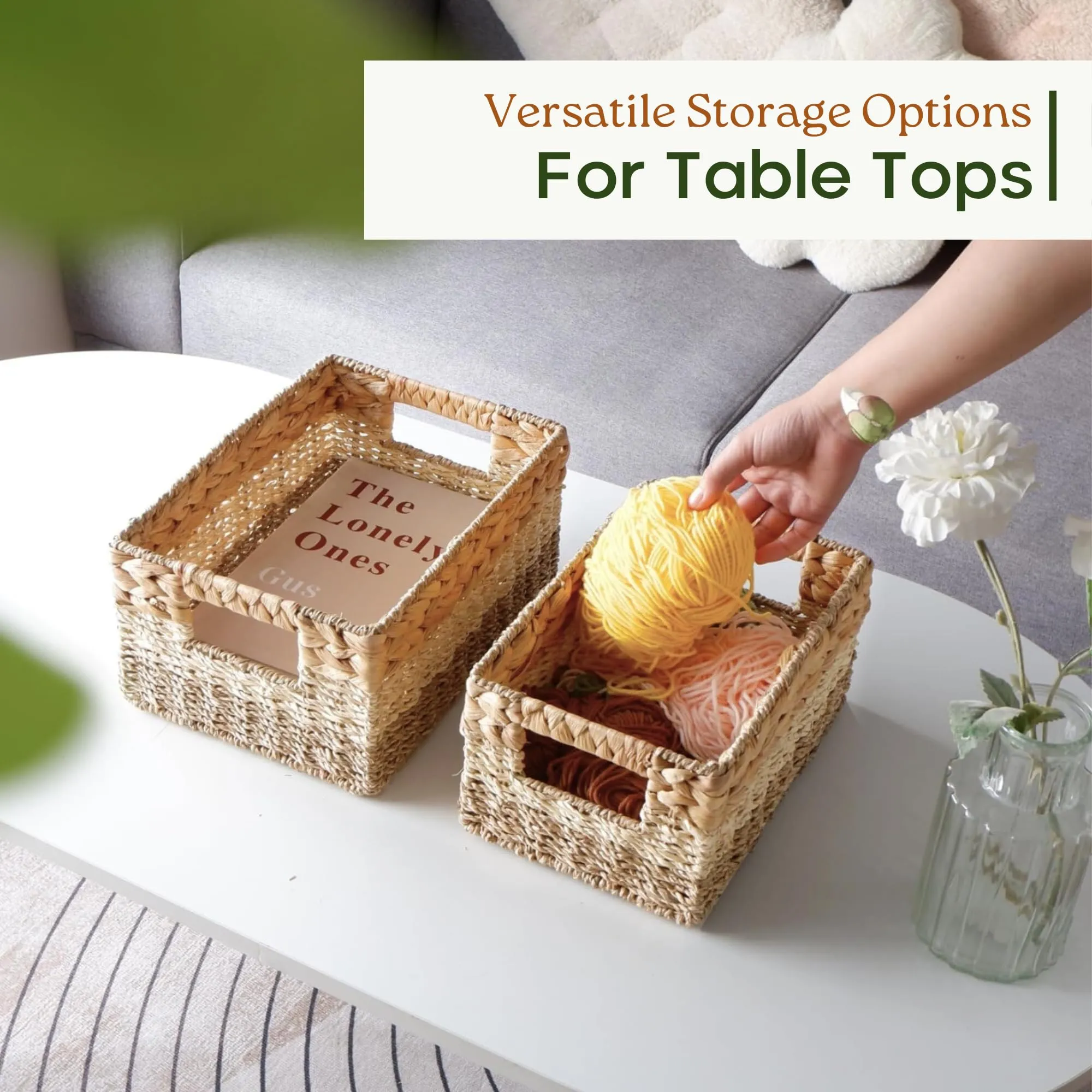 CHI AN HOME Wicker Storage Baskets, Set of 3 Water Hyacinth Storage Baskets For Organizing, Storage Bins Container for Shelves, Woven Pantry Baskets, 3-Pack, Natural, Built-in Carry Handles