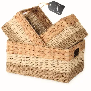 CHI AN HOME Wicker Storage Baskets, Set of 3 Water Hyacinth Storage Baskets For Organizing, Storage Bins Container for Shelves, Woven Pantry Baskets, 3-Pack, Natural, Built-in Carry Handles