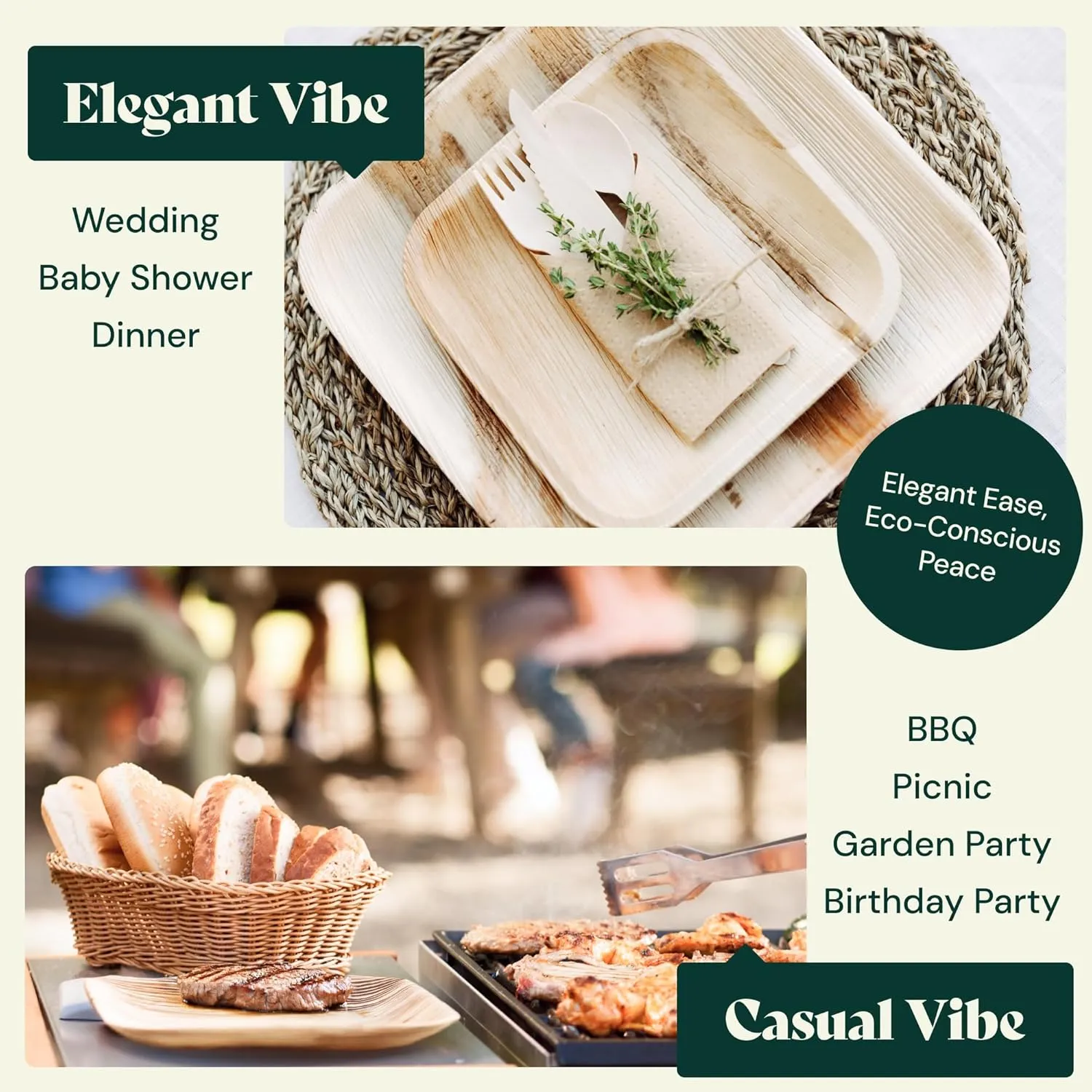 Chic Leaf Palm Leaf Disposable Bamboo Plates - Round Party Plates for Parties & Event Appetizers - Biodegradable & Compostable - Party Supplies (10''   7'', 48 Pack)