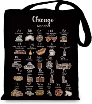 Chicago Gift Tote Bag Chicago Lover Gifts Shoulder Bag Chicago Souvenir Gift for Women Friends Sister Birthday Christmas Girls Trip Gifts, Chicago Alphabet6JT308