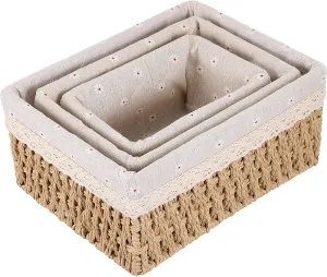 CHILDWEET 3pc Woven Rattan Storage Basket Set Tabletop Basket Sundries Case for Makeup Fruits Diy Tools Sturdy Chic