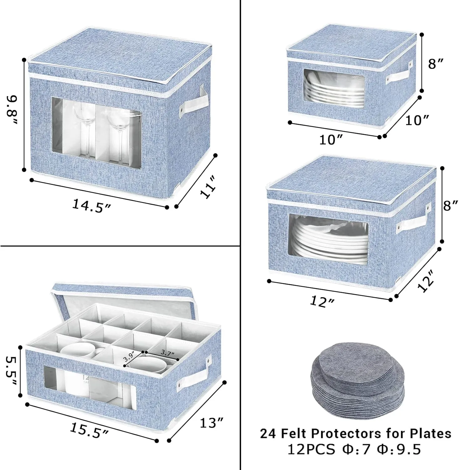 China Storage Containers Hard Shell, Wine Glass and Mug Storage Box with Dividers, Dish Plate Storage Containers, Stemware Storage Case for Crystal Glassware,Coffee Cups,Bowl Protection (Blue)