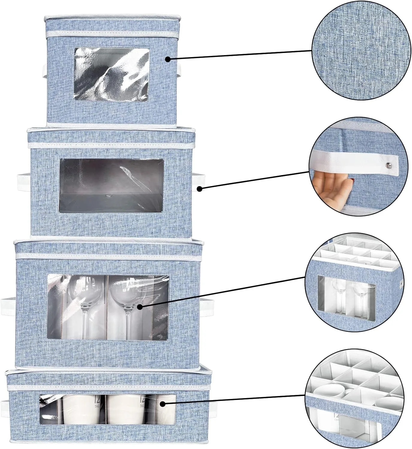 China Storage Containers Hard Shell, Wine Glass and Mug Storage Box with Dividers, Dish Plate Storage Containers, Stemware Storage Case for Crystal Glassware,Coffee Cups,Bowl Protection (Blue)