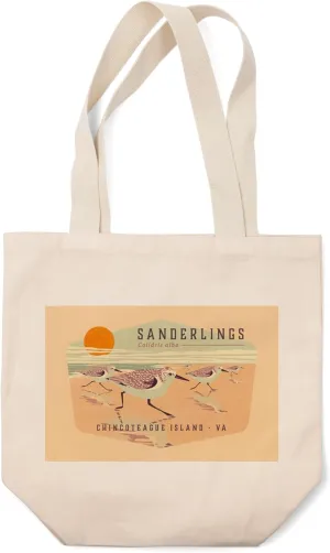 Chincoteague Island, Virginia, Shorebirds at Sunset, Sanderlings, Birds, (100% Cotton Canvas Reusable Tote Bag)