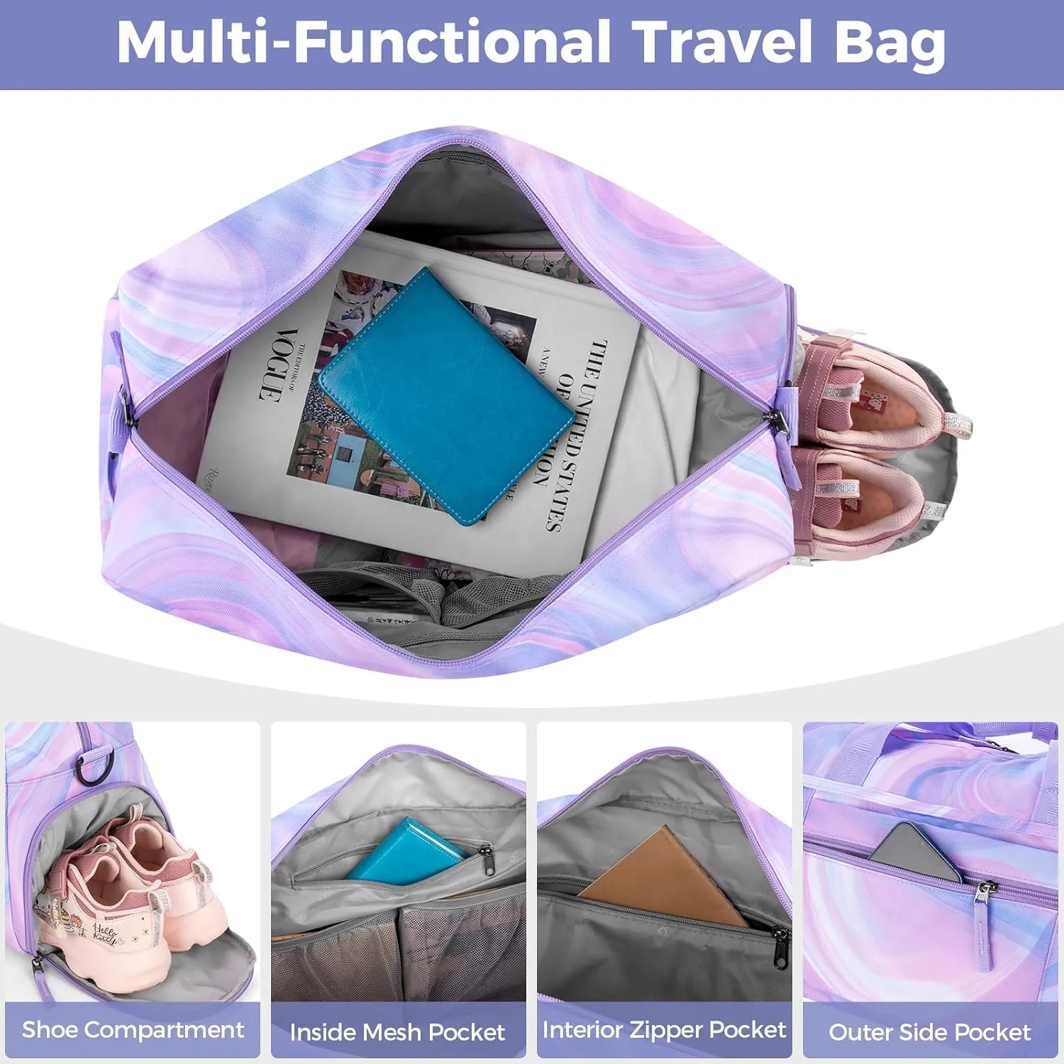 Choco Mocha Girls Duffle Bag for Travel Sports Duffle Bag with Shoe Compartment Gym Duffle Tote Bag Dance Duffle Bags for Teen Girls Galaxy Teal