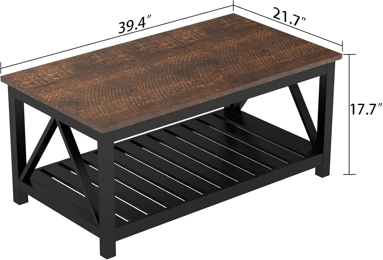 ChooChoo Black Coffee Table, Rustic Vintage Table with Shelf for Living Room, 40 Inch