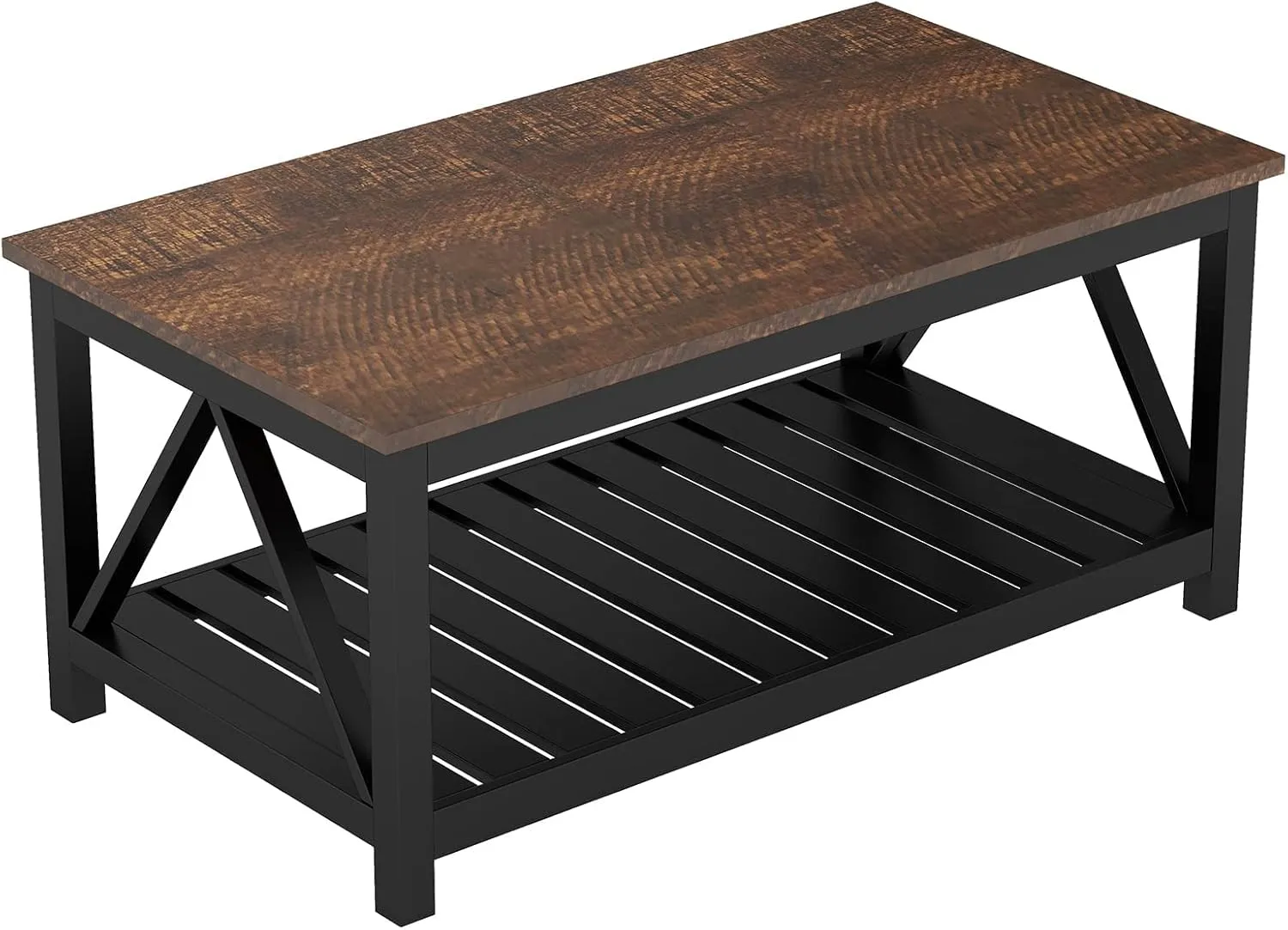 ChooChoo Black Coffee Table, Rustic Vintage Table with Shelf for Living Room, 40 Inch