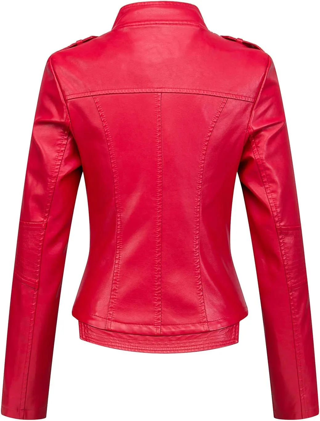chouyatou Women's Candy Color Asymmetric Zip Slim Faux Leather Cropped Moto Jacket