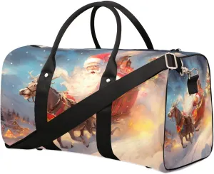 Christmas Elk Santa Claus Foldable Lightweight Duffle Bag for Travel - Waterproof Carry On Bags for Airplanes, Travel Duffel Bags for Gym, Weekend