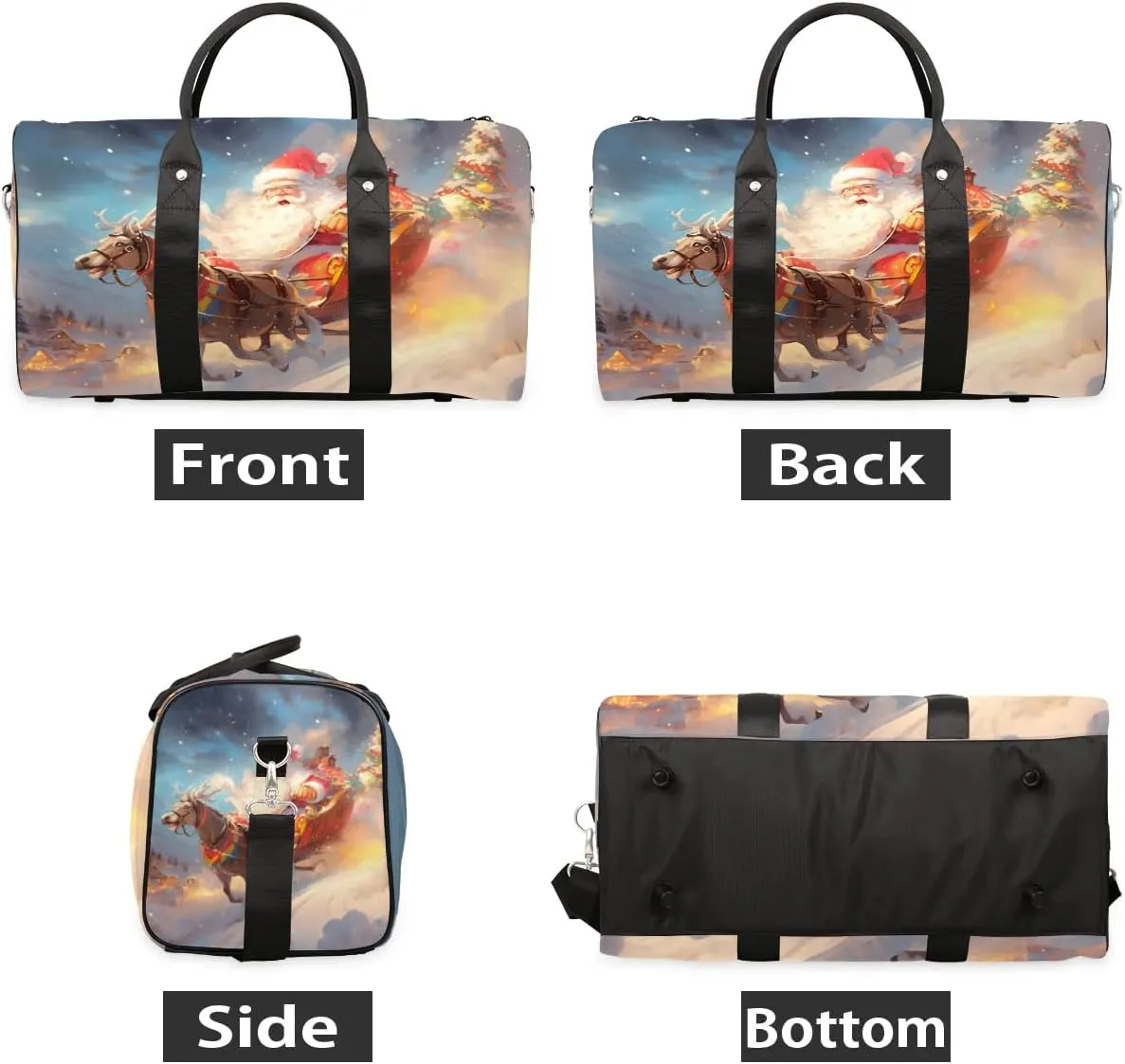 Christmas Elk Santa Claus Foldable Lightweight Duffle Bag for Travel - Waterproof Carry On Bags for Airplanes, Travel Duffel Bags for Gym, Weekend