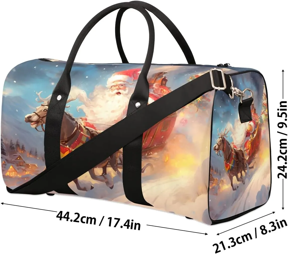 Christmas Elk Santa Claus Foldable Lightweight Duffle Bag for Travel - Waterproof Carry On Bags for Airplanes, Travel Duffel Bags for Gym, Weekend
