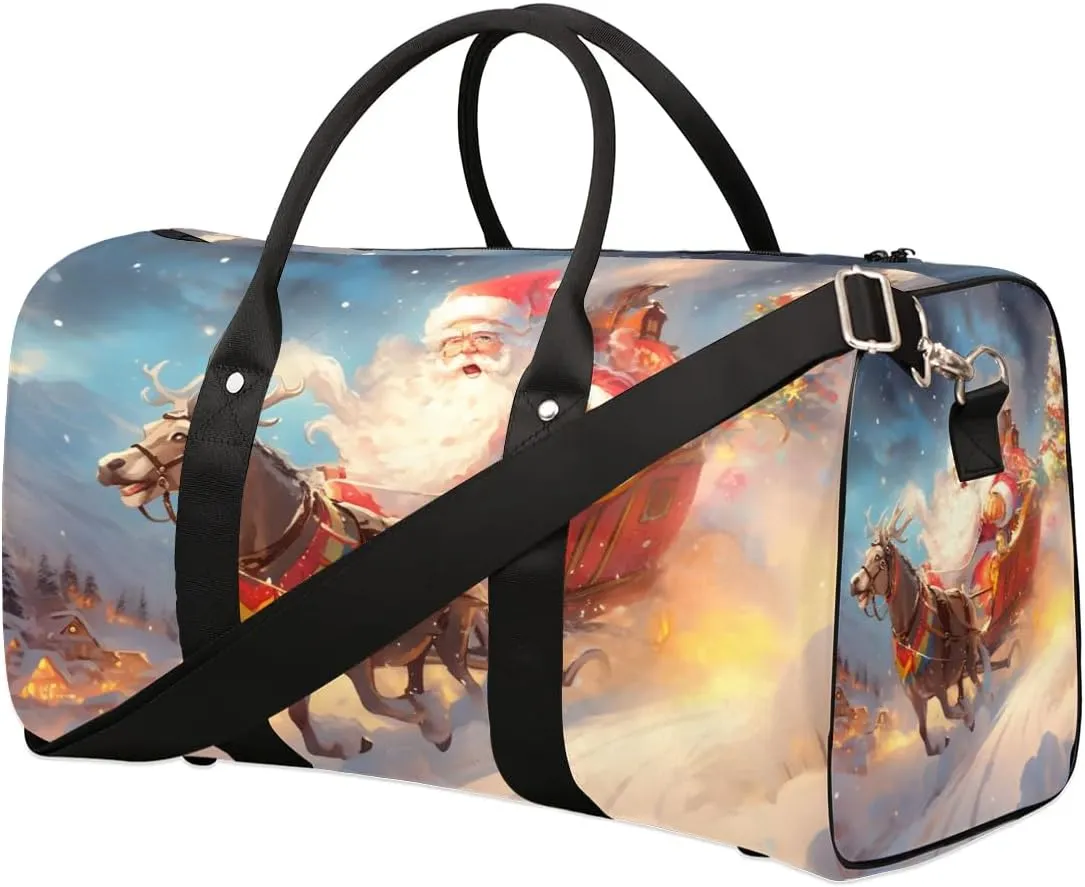 Christmas Elk Santa Claus Foldable Lightweight Duffle Bag for Travel - Waterproof Carry On Bags for Airplanes, Travel Duffel Bags for Gym, Weekend