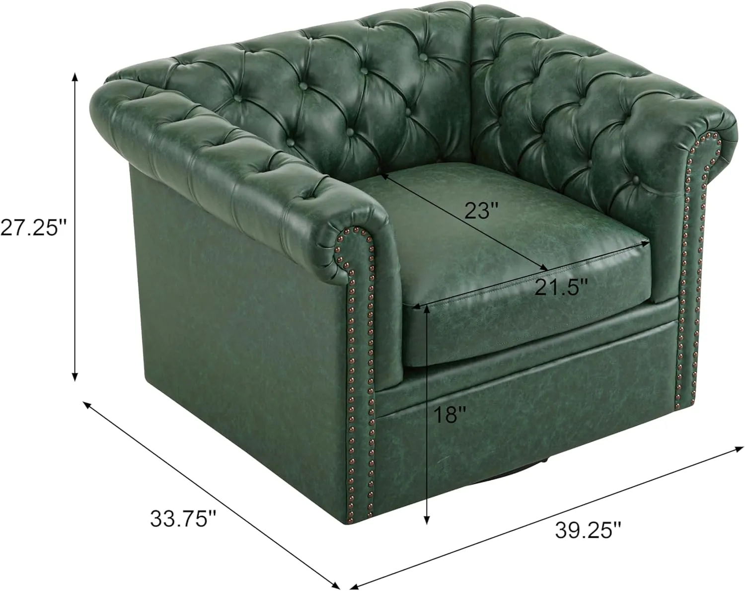 Christopher Knight Home Oakley Chesterfield Faux Leather Upholstered Club Chair,Button-Tufted 360° Swivel Chair,Scrolled Arm Living Room Sofa Chair, No Assembly Required Furniture, Green