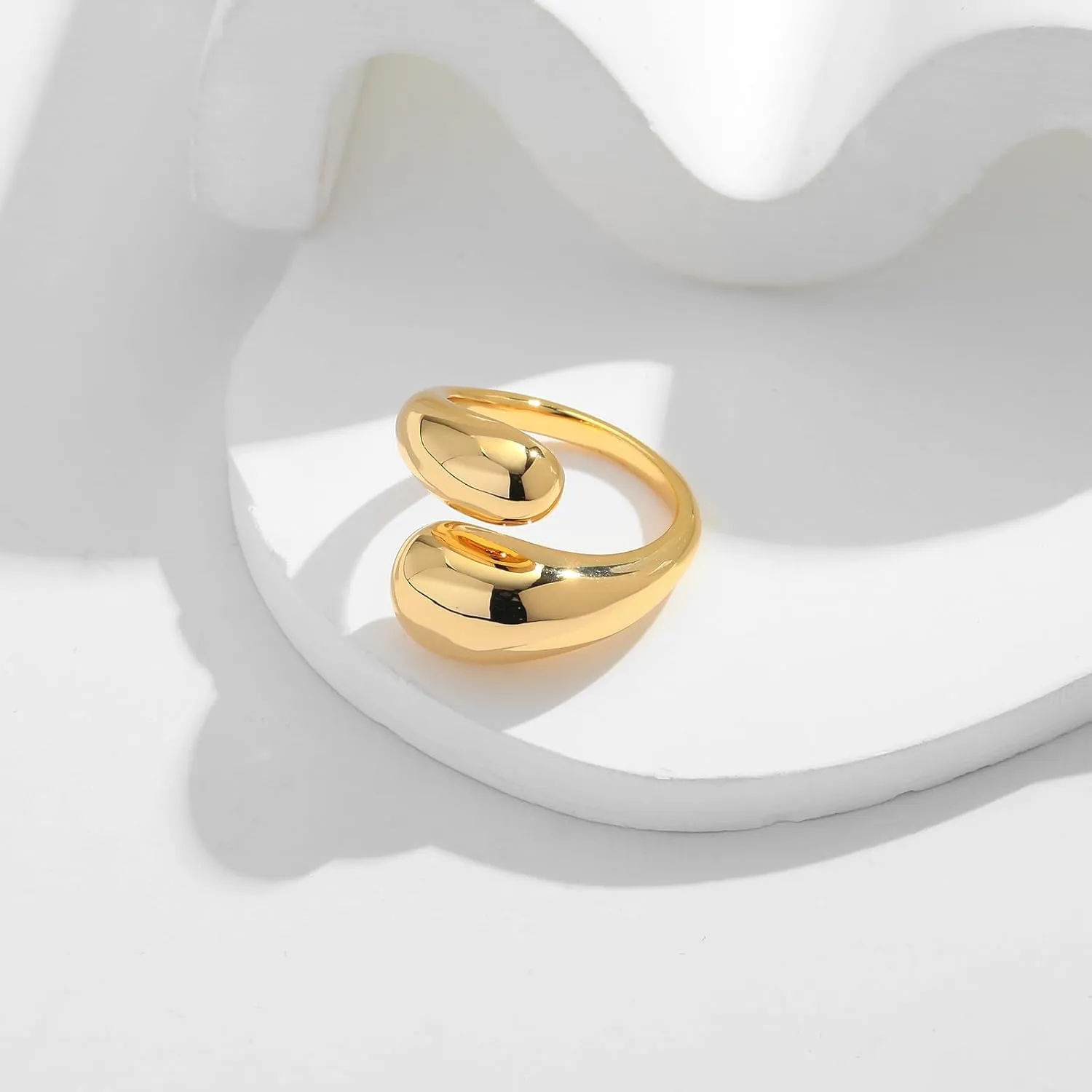 Chunky Open Rings for Women Gold Silver Thick Teardrop Adjustable Rings Bold Statement Rings Simple Stackable Band Rings
