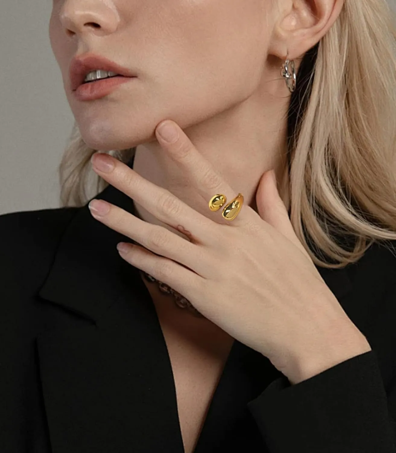 Chunky Open Rings for Women Gold Silver Thick Teardrop Adjustable Rings Bold Statement Rings Simple Stackable Band Rings