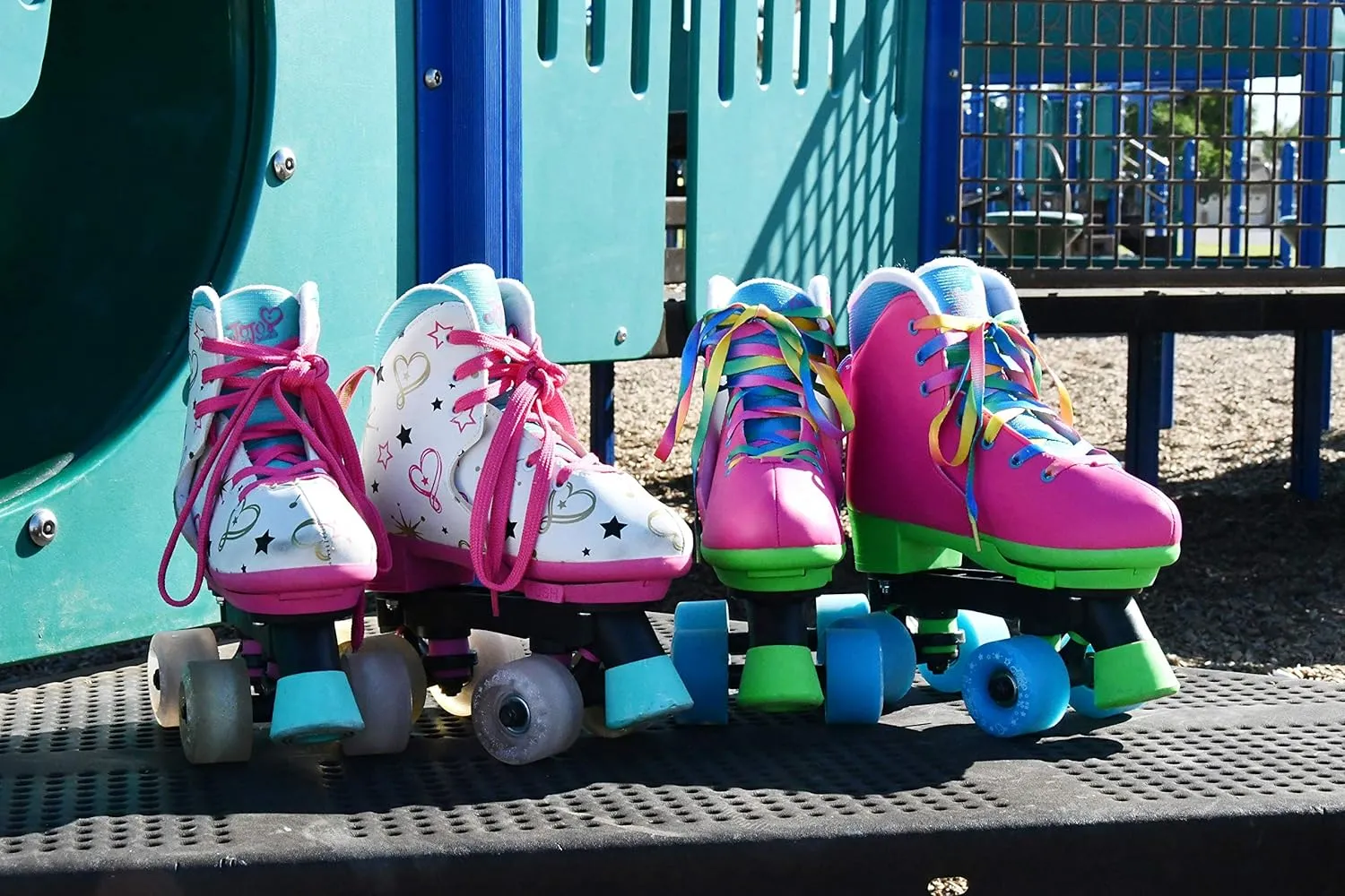 Circle Society Adjustable Kids Roller Skates, Sizes 12-3 & 3-7 US, Indoor & Outdoor Roller Skates, Comfortable Lace-Up Design for Beginners, Fun Gift for Girls, Toddler Quad Skates for Youth & Teens